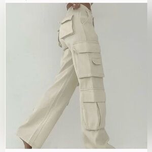Women’s Cream Wide Leg Cargo Pants